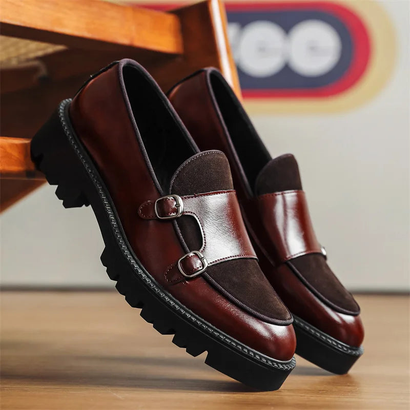 Herr Loafers Med Dubbel Spänne Och Kraftig Gummisula