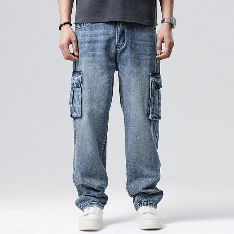 Herr Cargo Denim Jeans Relaxed Fit Multi Pocket Design