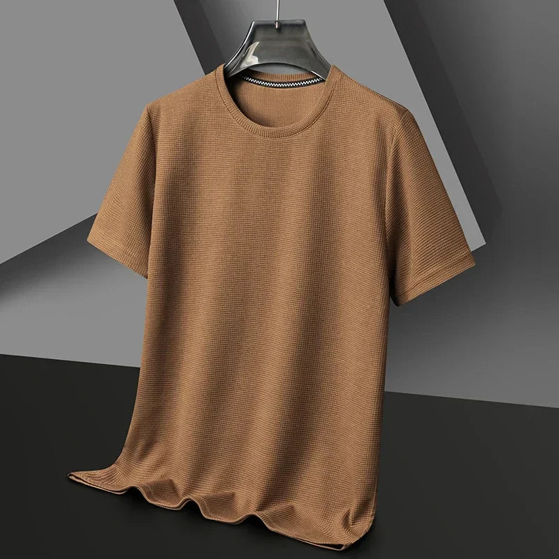 Herr T-shirt med Rund Halsringning, Vaffelstruktur och Nätdetaljer