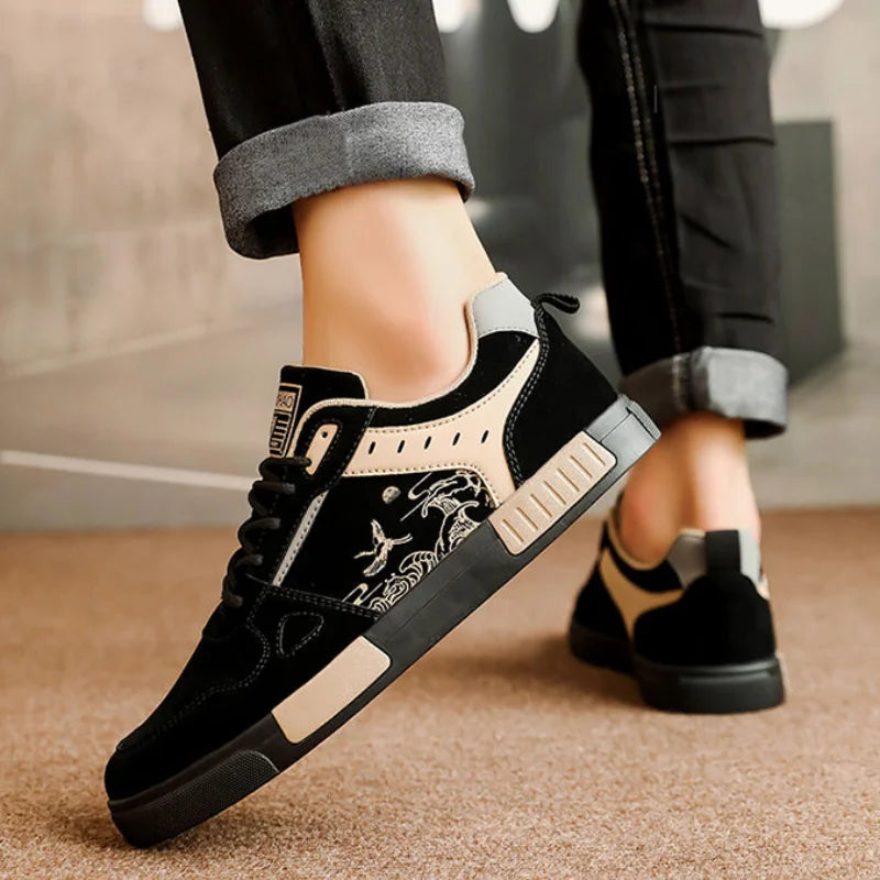 Sneakers för Herr i Cream och Brun med Våg- och Fågelsgrafik och Vadderad Innersula