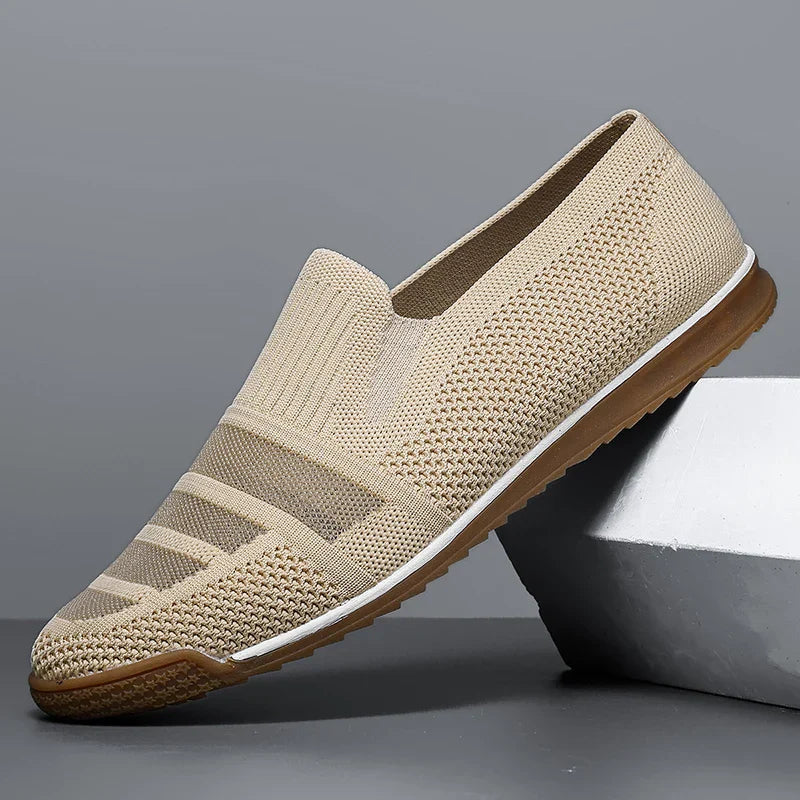 Herrloafers med Andningsbar Stickad Ovandel, Dämpad Fotbädd och Bågstödsupport, Slip-On