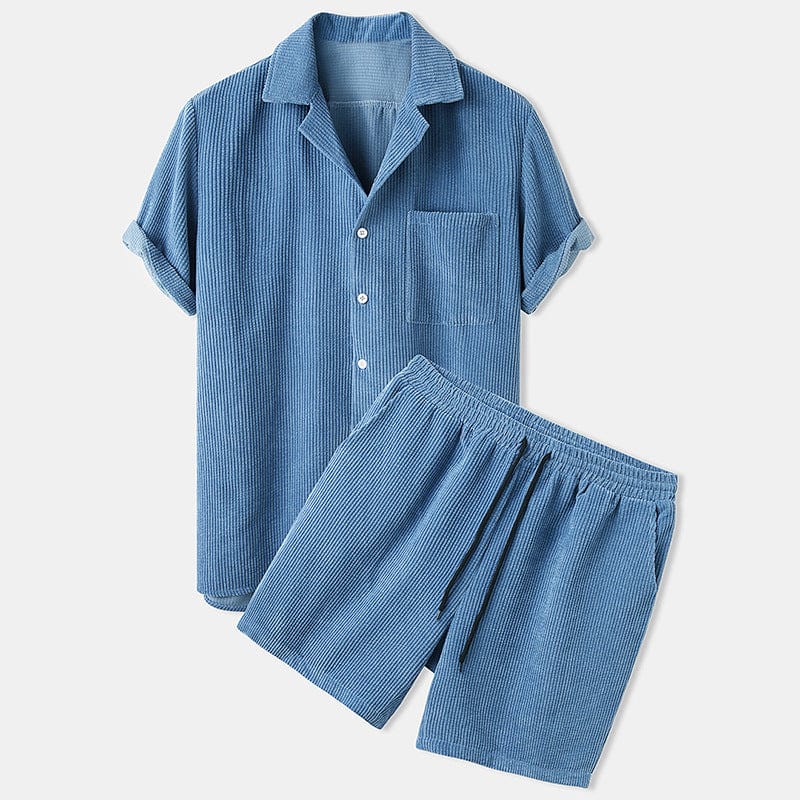 Herr Sommarshortsset I Manchestermodell Med Kortärmad Skjorta Och Shorts