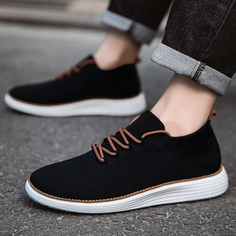 Herrsneakers Med Stickad Ovandel, Stötdämpande Innersula