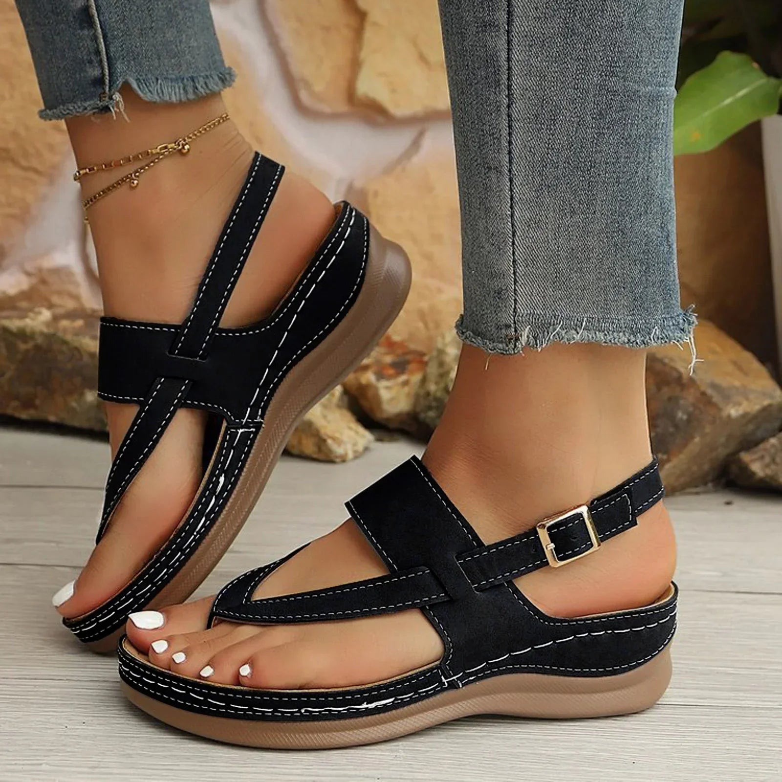 Dam Sommarplattformsandaler Breda Remmar Tjocka Sulor Slip On