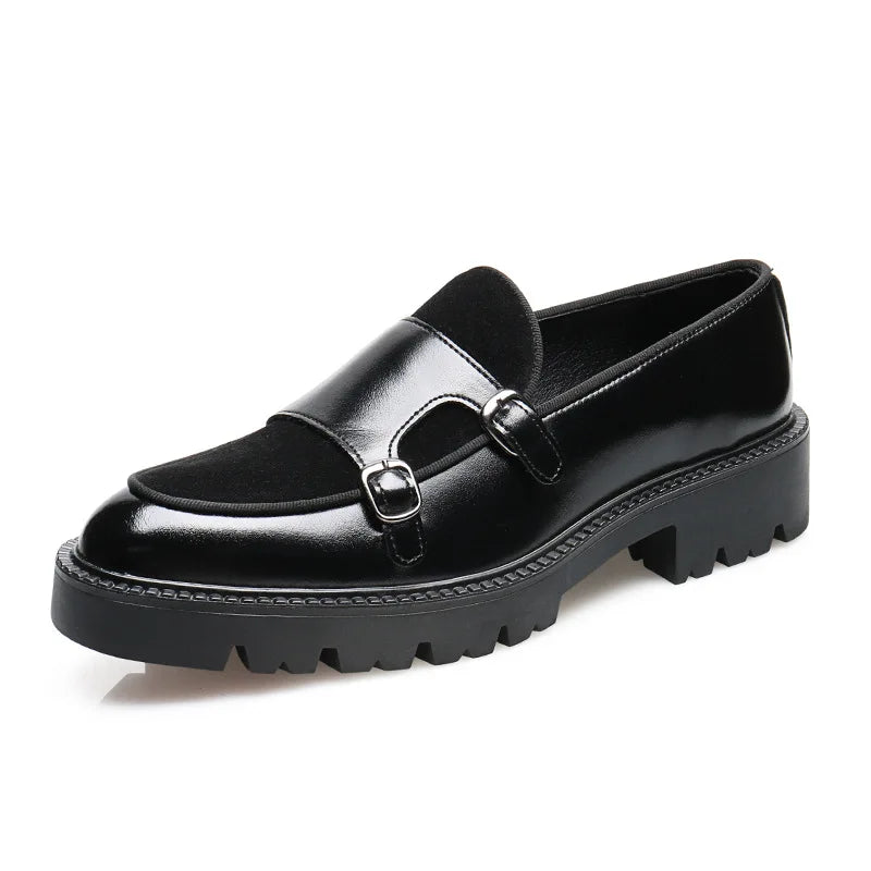 Herr Loafers Med Dubbel Spänne Och Kraftig Gummisula
