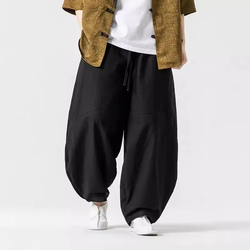 Herrbyxor Oversized Med Resårmidja och Sömdetaljer