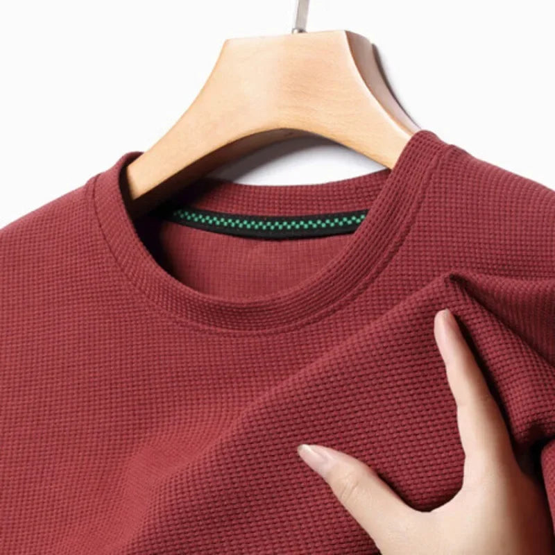 Herr T-shirt med Rund Halsringning, Vaffelstruktur och Nätdetaljer