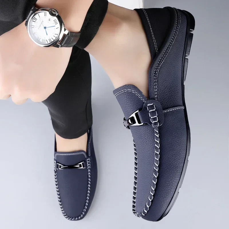 Herr Loafers Med Metallspänne Och Gummiyttersula