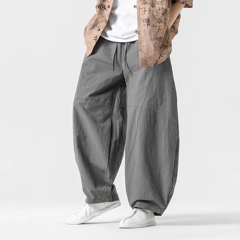 Herrbyxor Oversized Med Resårmidja och Sömdetaljer