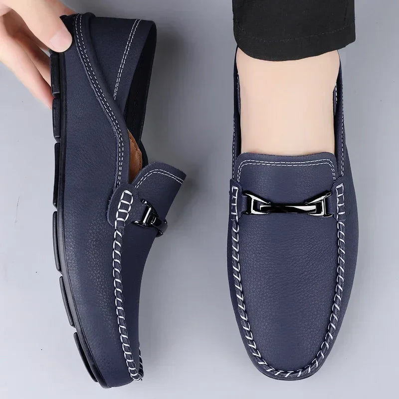 Herr Loafers Med Metallspänne Och Gummiyttersula