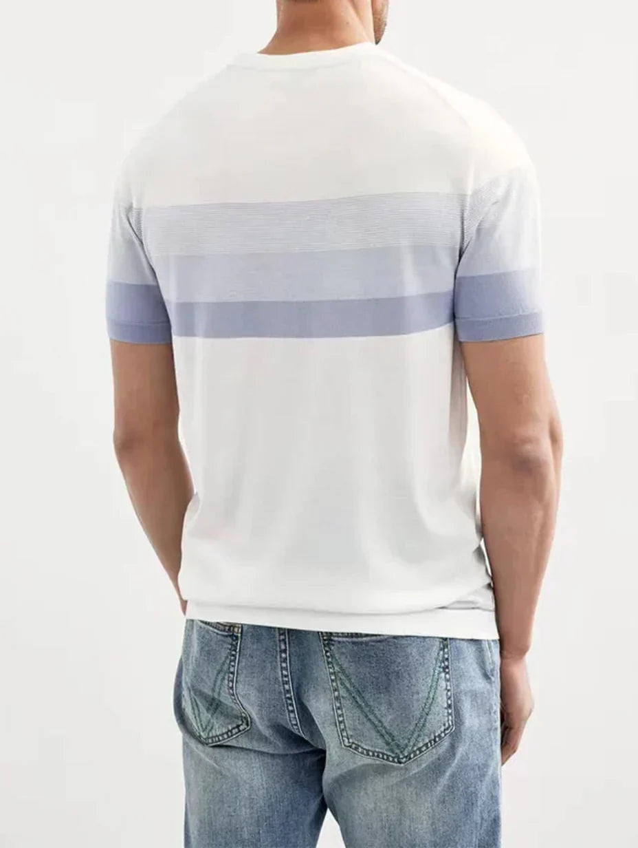 Herr T-shirt Randig Stickad Kort Ärmlängd Regular Fit