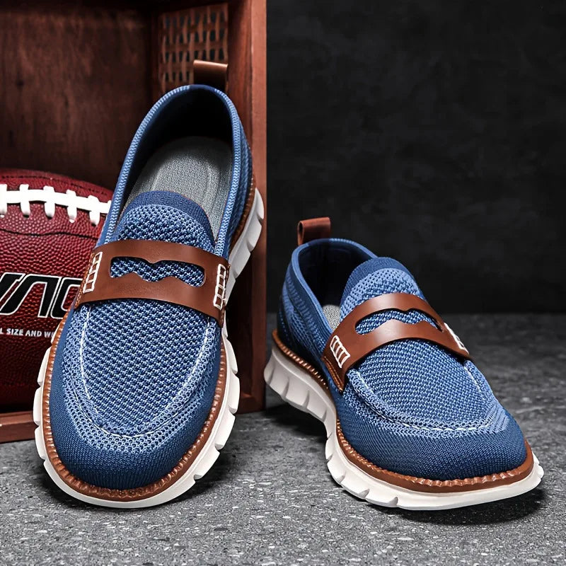 Herr Stickade Loafers med Remdetalj och Kontrasterande Yttersula