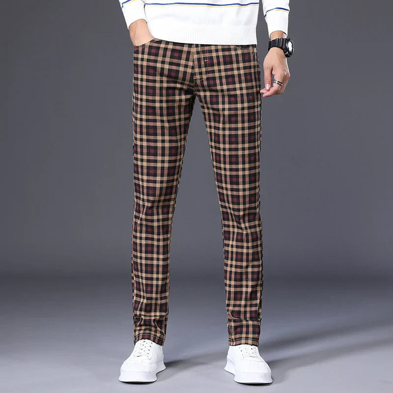 Herrrutiga Byxor Slim Fit Dragkedja Gylf