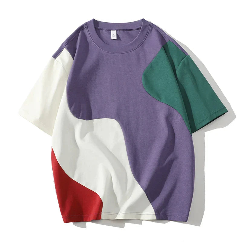 Herr T-shirt med färgblockspaneler och mellantungt fall