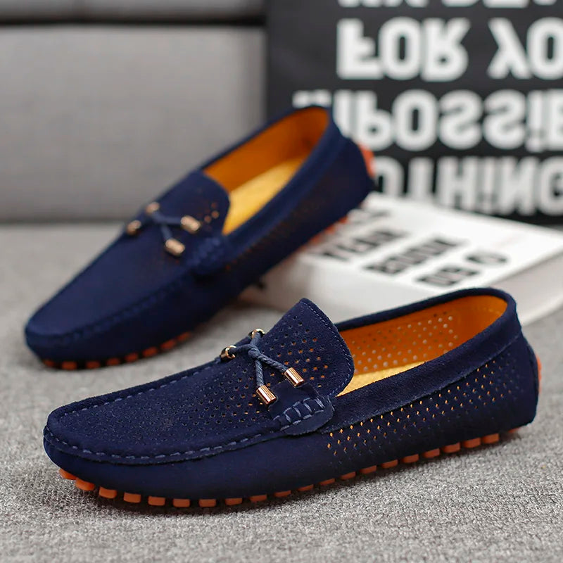 Herrloafers Med Perforerad Läderlook, Slip-on Och Vadderad Innersula