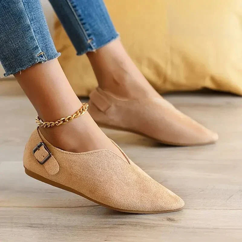Kvinnor Spetsiga Ballerinaskor Med Spänndetalj Slip-On