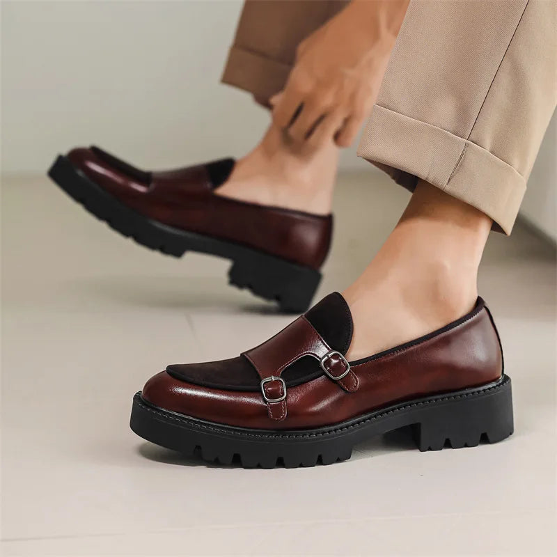 Herr Loafers Med Dubbel Spänne Och Kraftig Gummisula