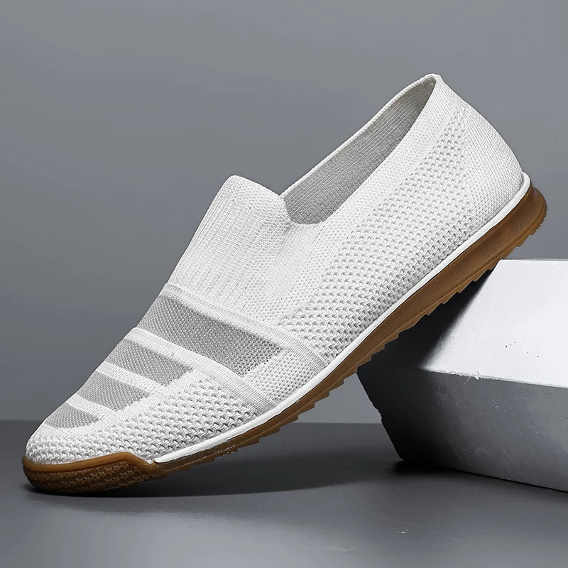 Herrloafers med Andningsbar Stickad Ovandel, Dämpad Fotbädd och Bågstödsupport, Slip-On