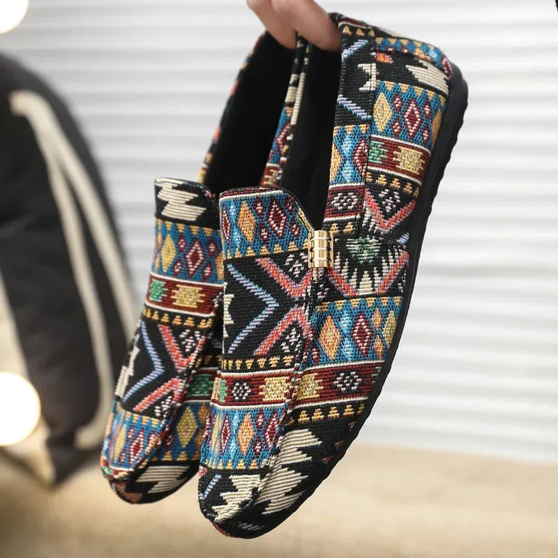 Herr Canvas Loafers med Aztektryck och Gummisula