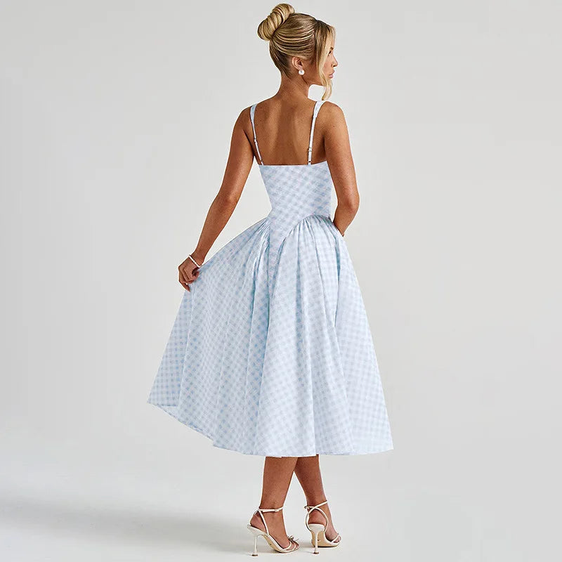 Kvinnors Rutig A-Linjeformad Maxiklänning Med Justerbara Remmar