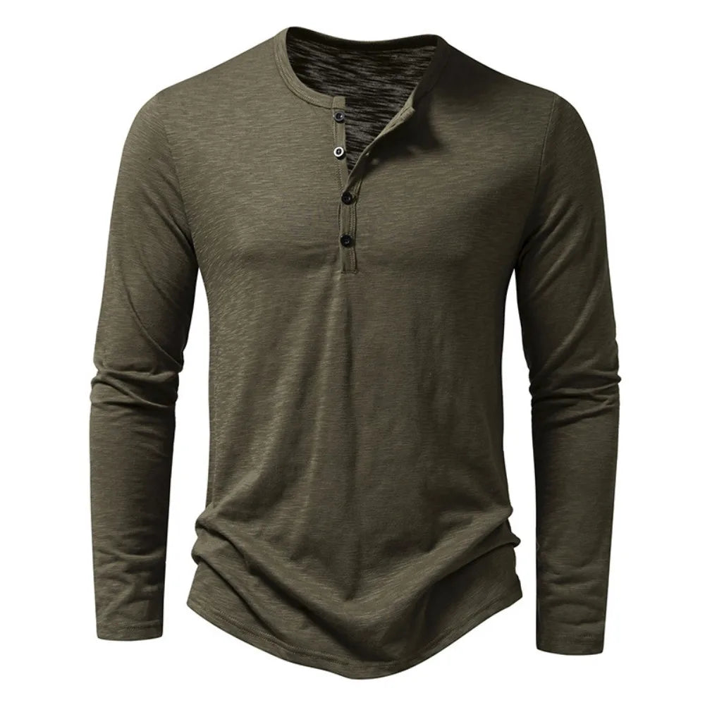 Herr Henley-tröja Slim Fit Långärmad