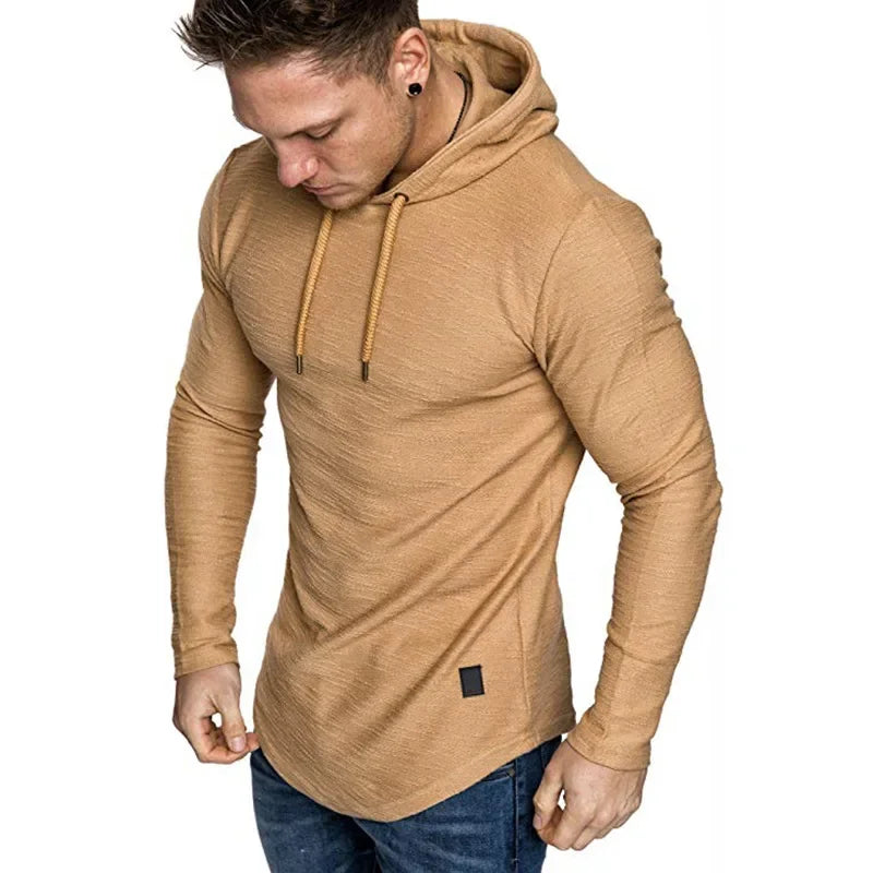 Herr Hoodie Slim Fit Stickad med Justerbar Huva och Ribbstickade Muddar
