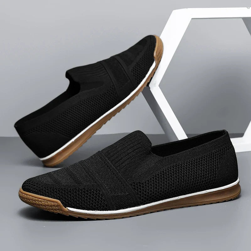 Herrloafers med Andningsbar Stickad Ovandel, Dämpad Fotbädd och Bågstödsupport, Slip-On