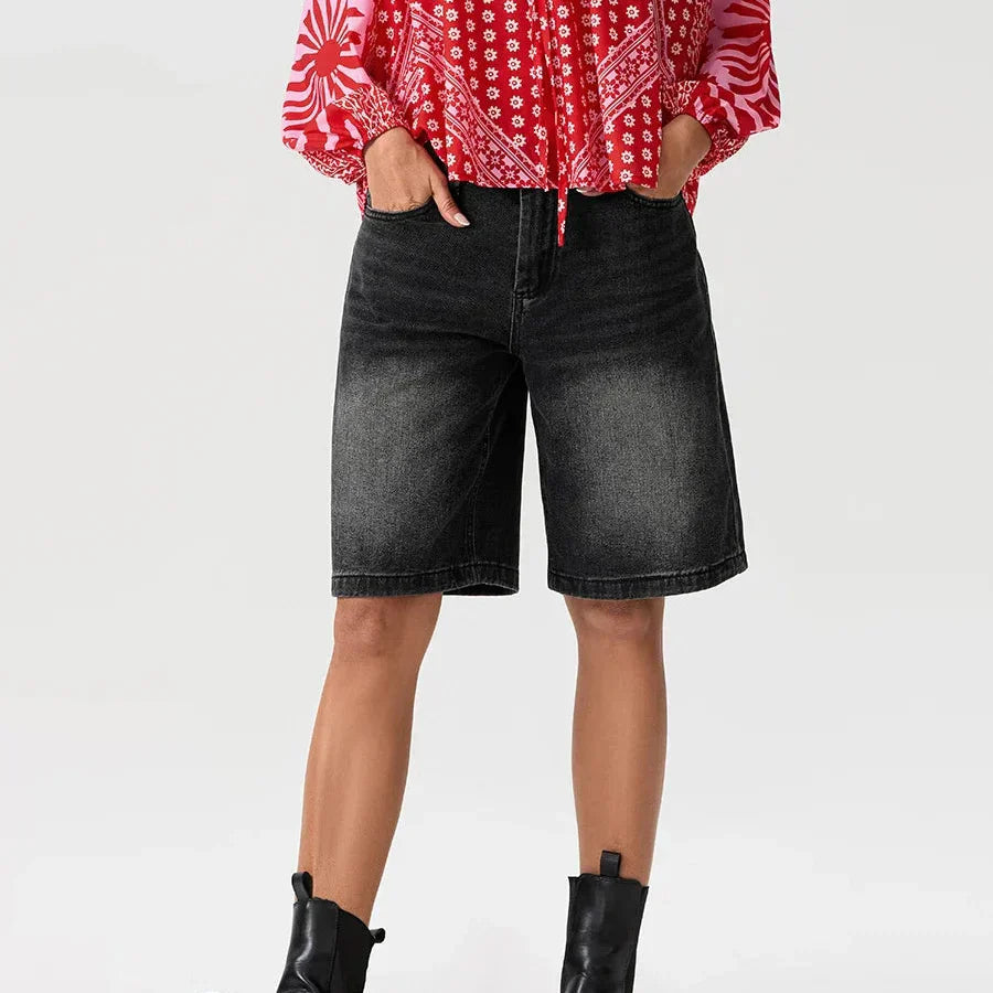 Dam Låg Midja Jeansshorts Avslappnad Passform Vintage Stil