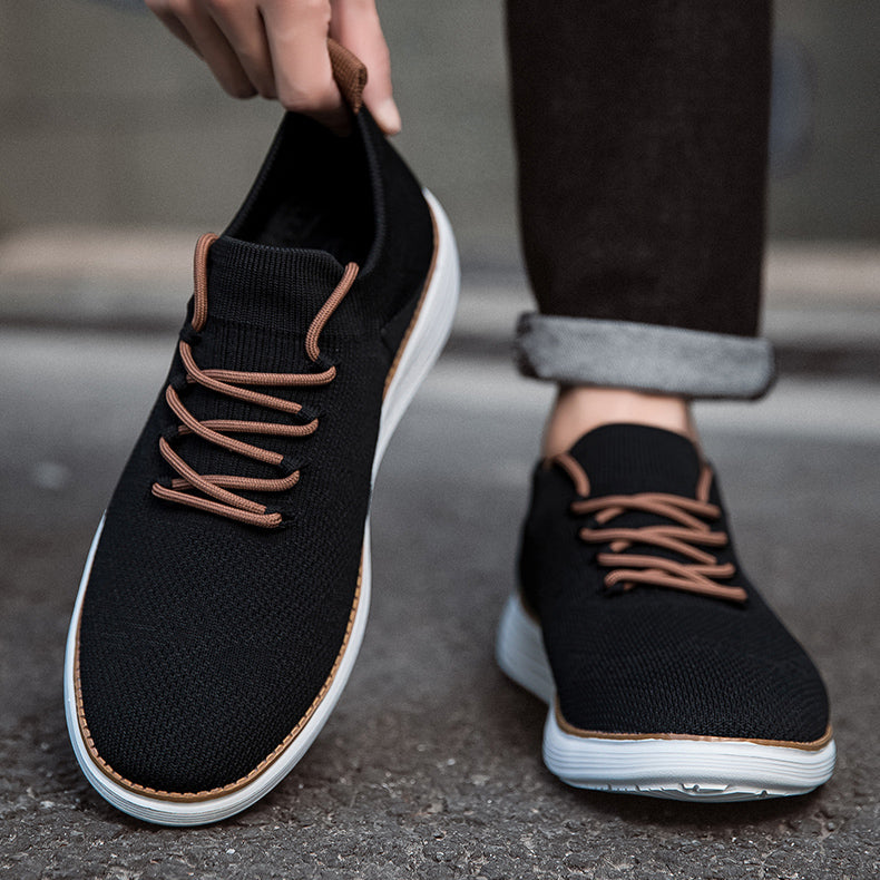 Herrsneakers Med Stickad Ovandel, Stötdämpande Innersula