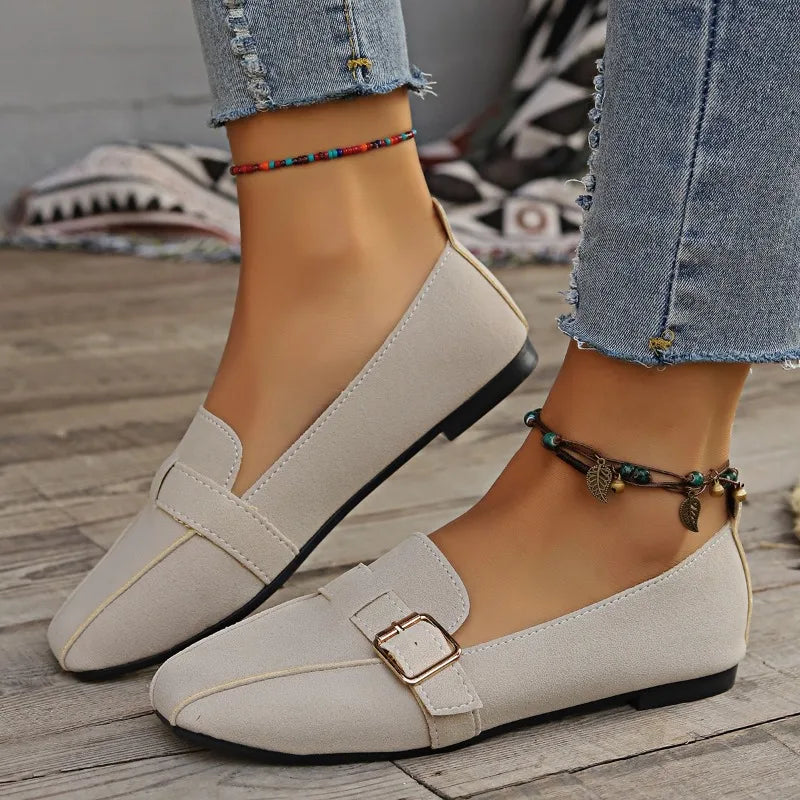 Handsydda Loafers Med Förklädetå För Kvinnor, Vadderad Mellansula Och Flexibel Yttersula
