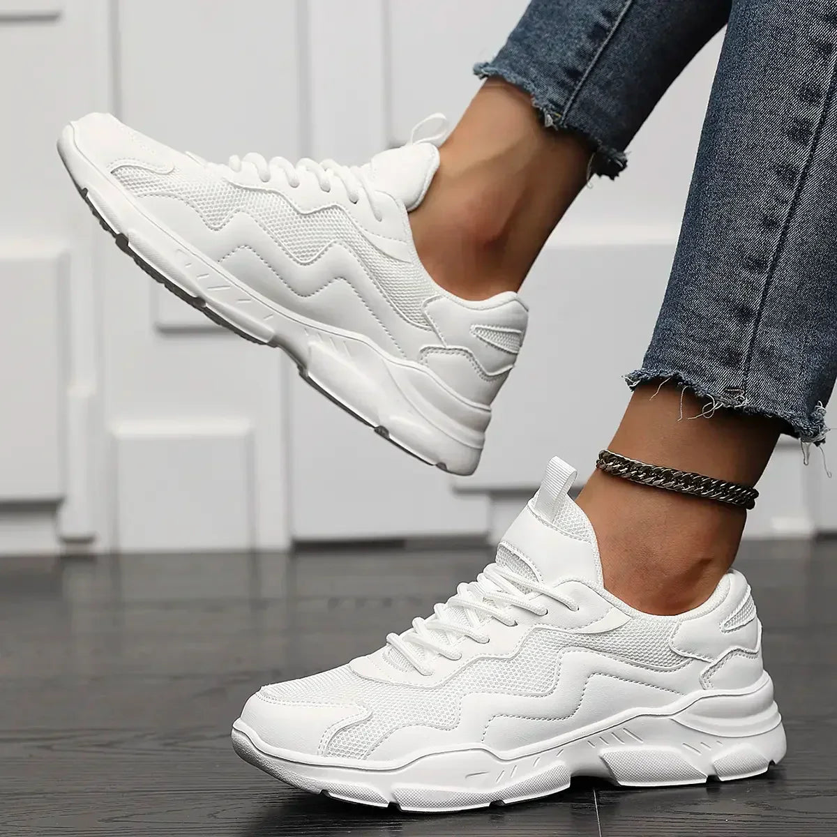 Kvinnor Retro Sneakers Med Lager-På-Lager Mesh Och Dämpad Sula
