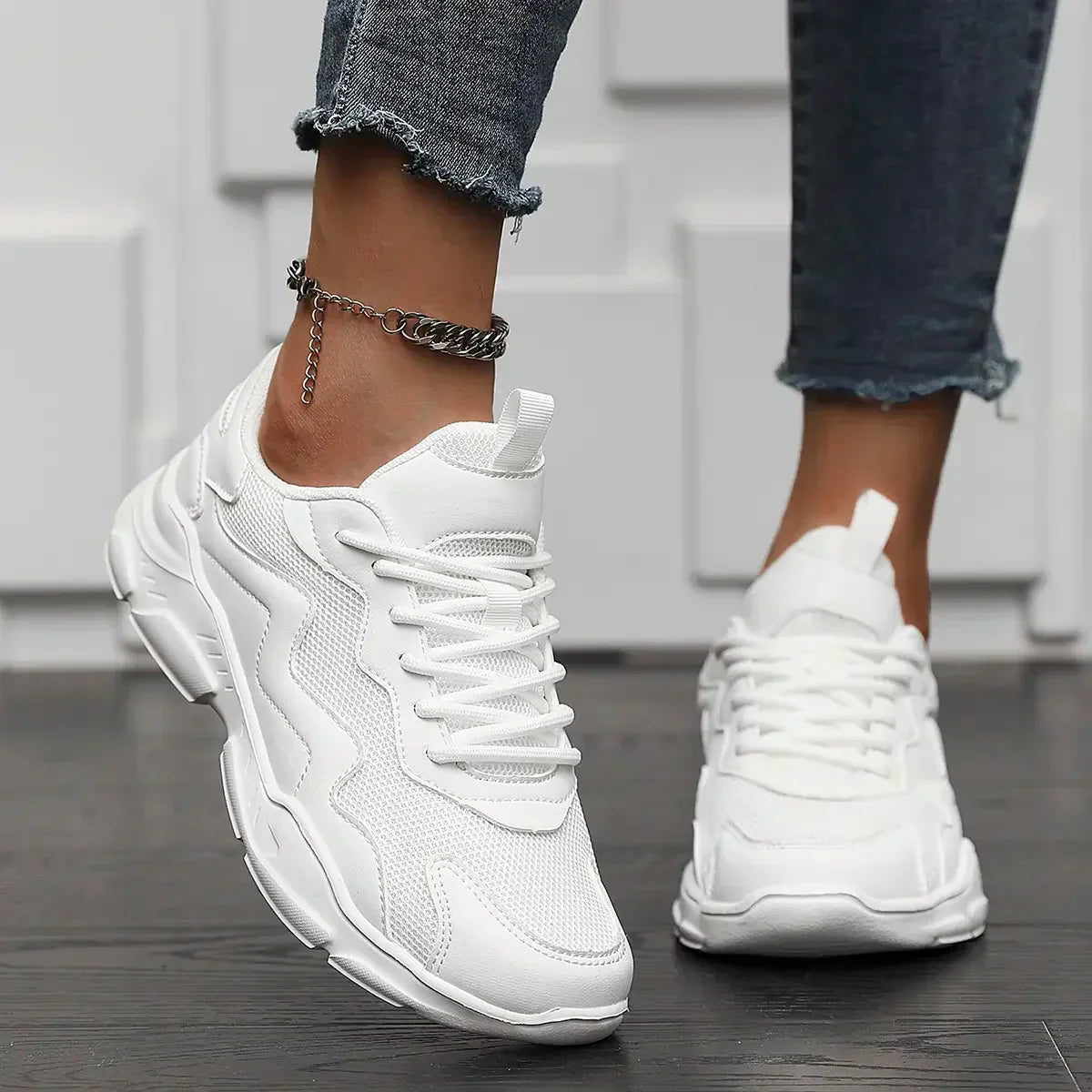 Kvinnor Retro Sneakers Med Lager-På-Lager Mesh Och Dämpad Sula