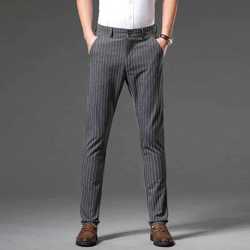 Herr Byxor Med Pinstripe Slim Fit och Midjehöjd