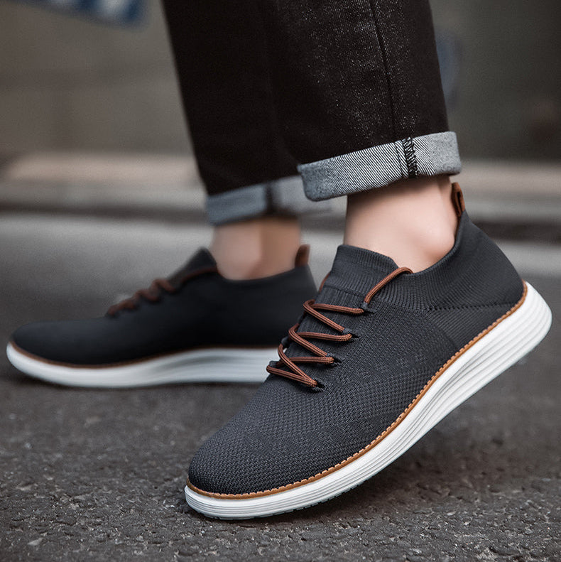 Herrsneakers Med Stickad Ovandel, Stötdämpande Innersula