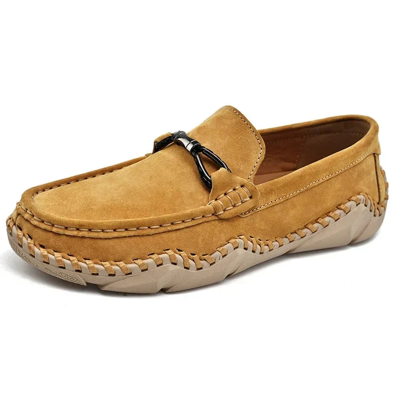 Loafers För Herr Med Slip-On, Borstad Överdel Och Handsydd Söm