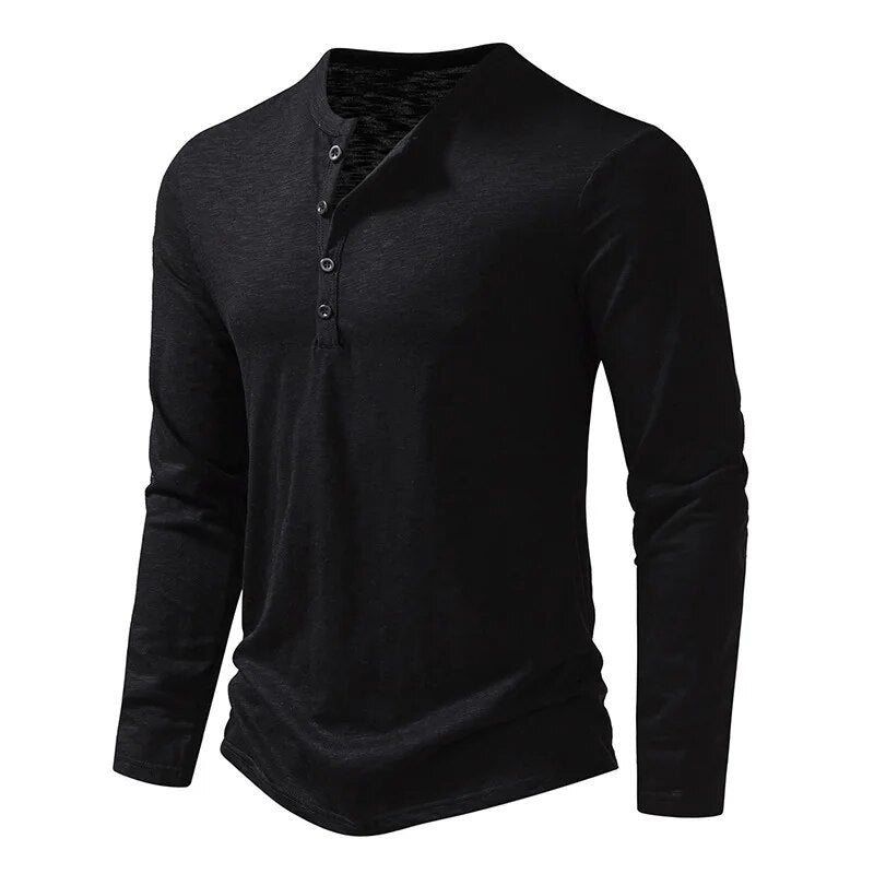 Herr Henley-tröja Slim Fit Långärmad