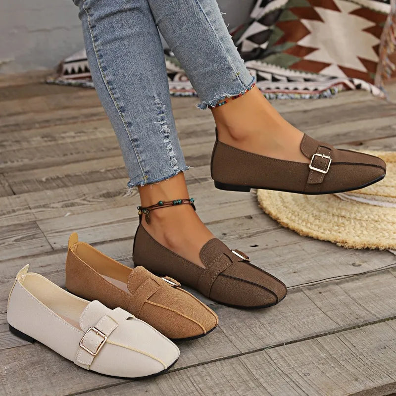 Handsydda Loafers Med Förklädetå För Kvinnor, Vadderad Mellansula Och Flexibel Yttersula