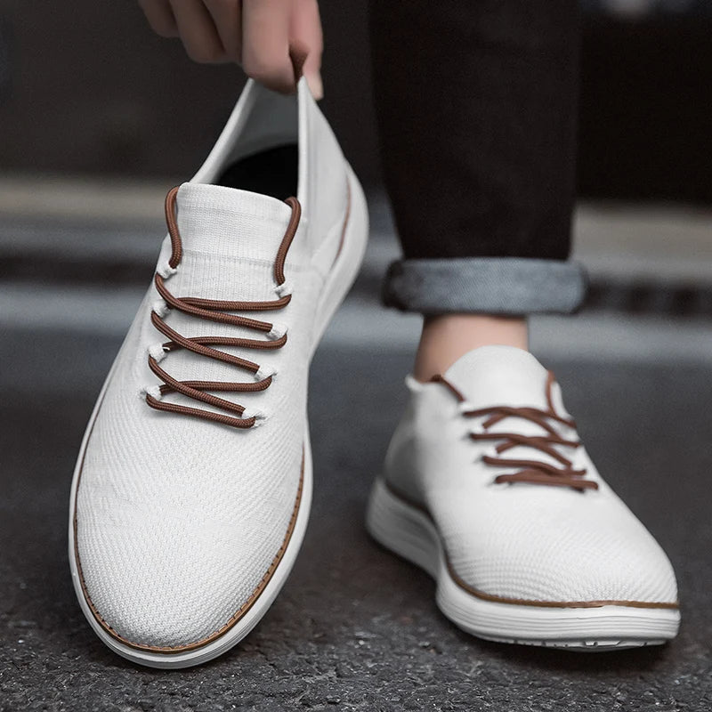Herrsneakers Med Stickad Ovandel, Stötdämpande Innersula