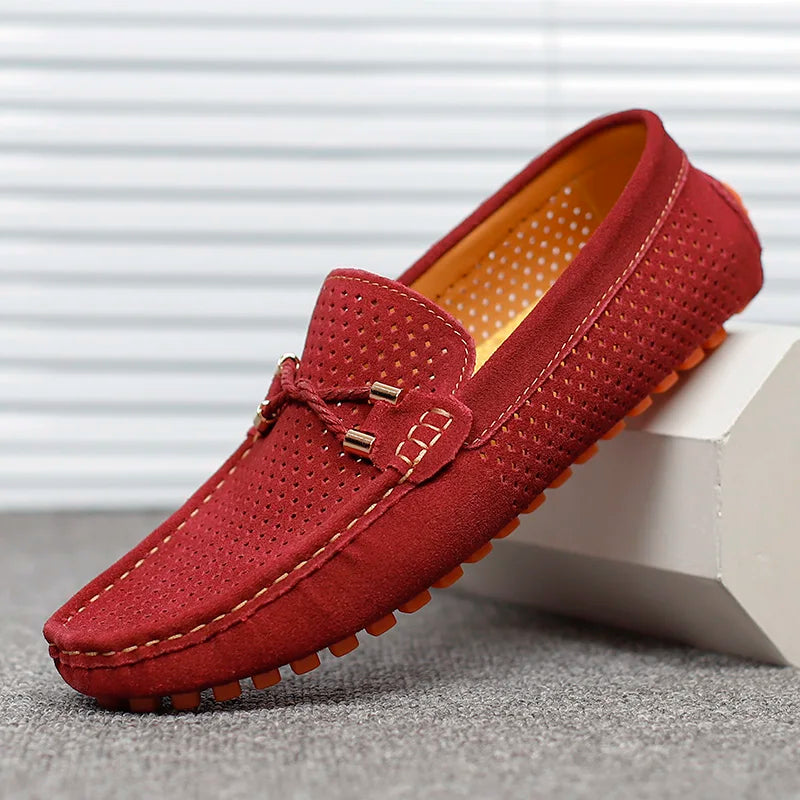 Herrloafers Med Perforerad Läderlook, Slip-on Och Vadderad Innersula