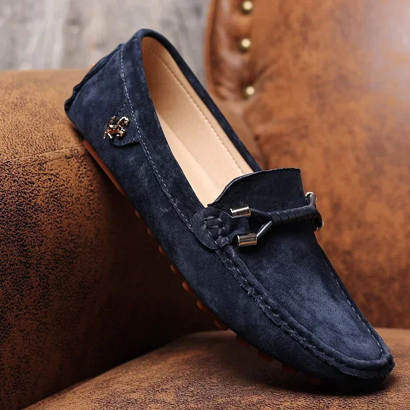 Loafers För Herr Med Mockaöverdel, Snurrad Rem Och Moc-Tå