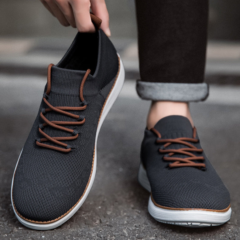 Herrsneakers Med Stickad Ovandel, Stötdämpande Innersula