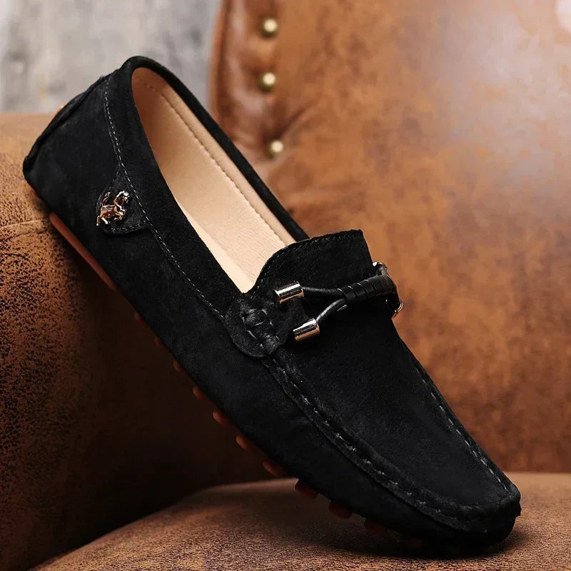 Loafers För Herr Med Mockaöverdel, Snurrad Rem Och Moc-Tå