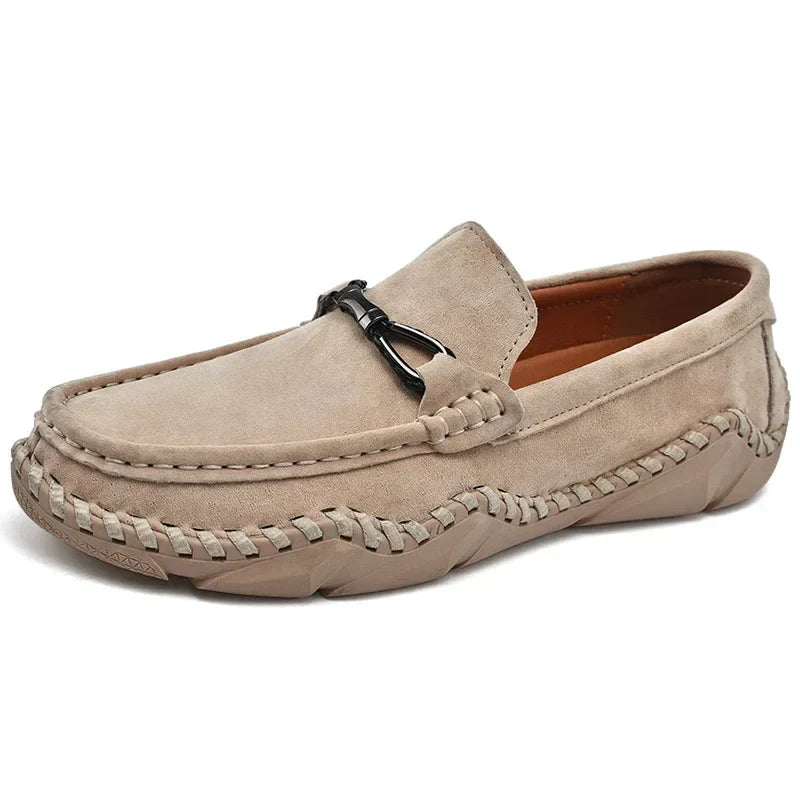 Loafers För Herr Med Slip-On, Borstad Överdel Och Handsydd Söm