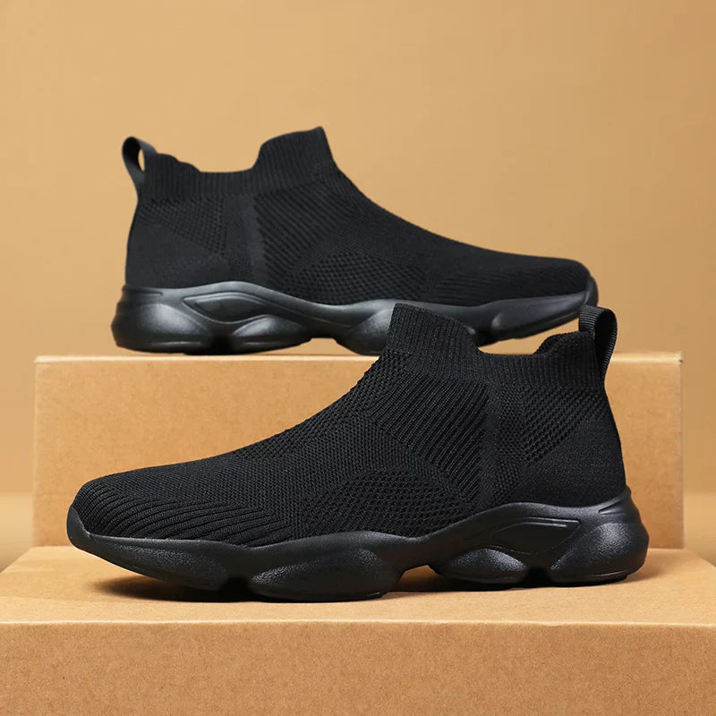 Herrsneakers med Strumpstil, Stickat Ovandel, Halkfri Sula