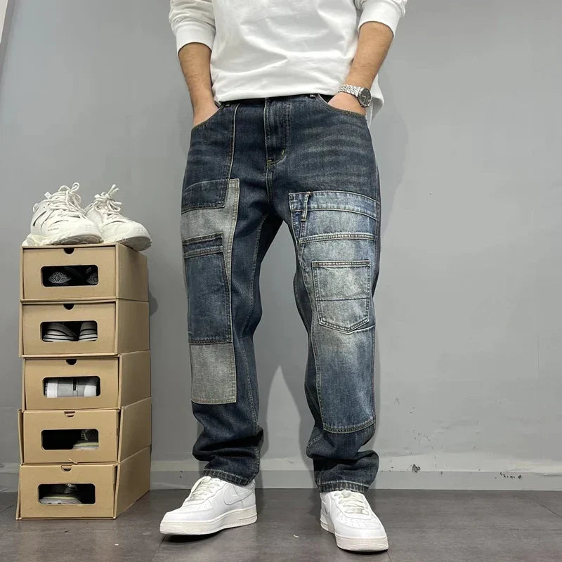 Herr Patchwork Jeans Cargofickor Tapered Passform