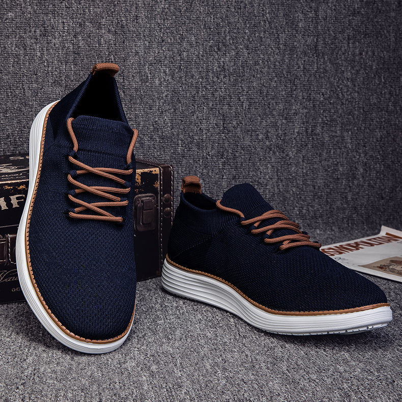 Herrsneakers Med Stickad Ovandel, Stötdämpande Innersula