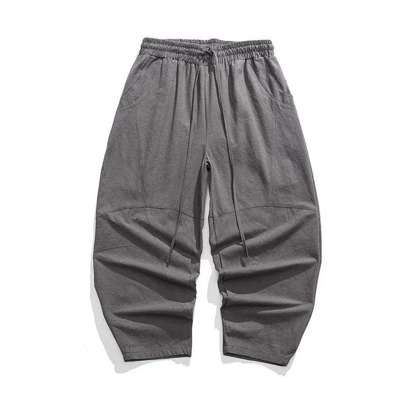 Herrbyxor Oversized Med Resårmidja och Sömdetaljer