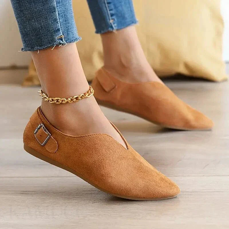 Kvinnor Spetsiga Ballerinaskor Med Spänndetalj Slip-On