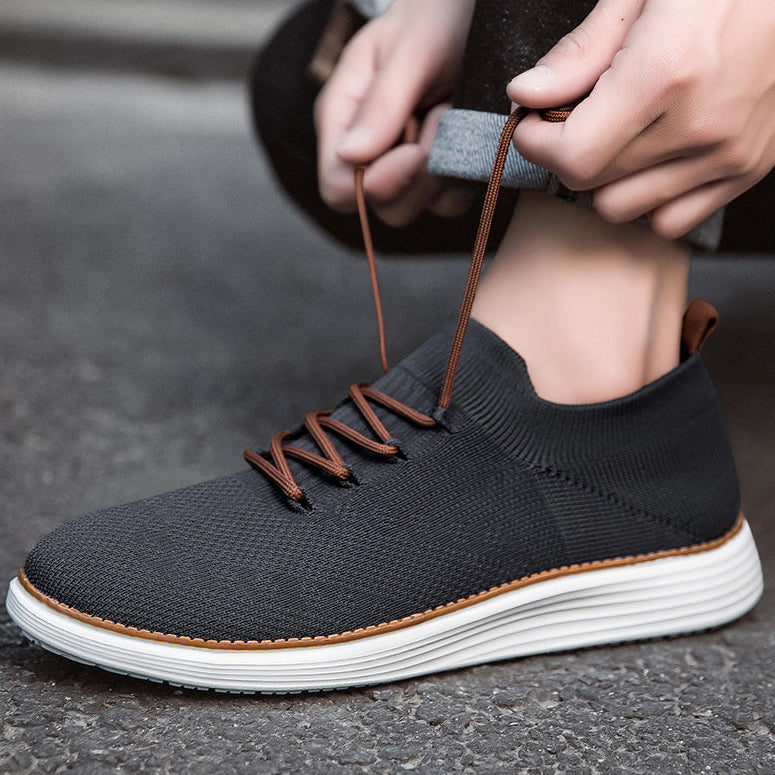 Herrsneakers Med Stickad Ovandel, Stötdämpande Innersula