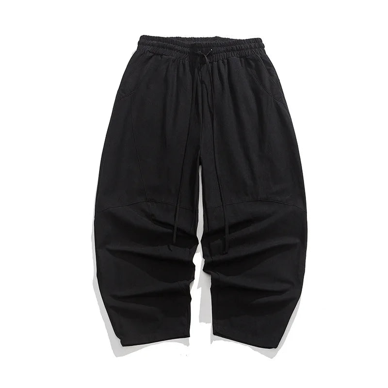 Herrbyxor Oversized Med Resårmidja och Sömdetaljer